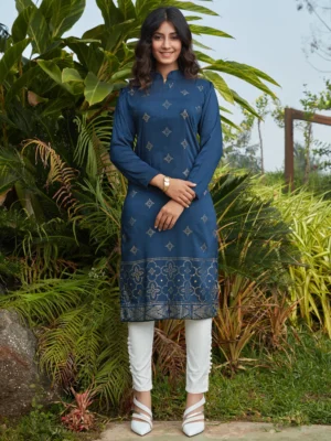 wonderful-navy-blue-mukaish-work-cotton-casual-wear-kurti